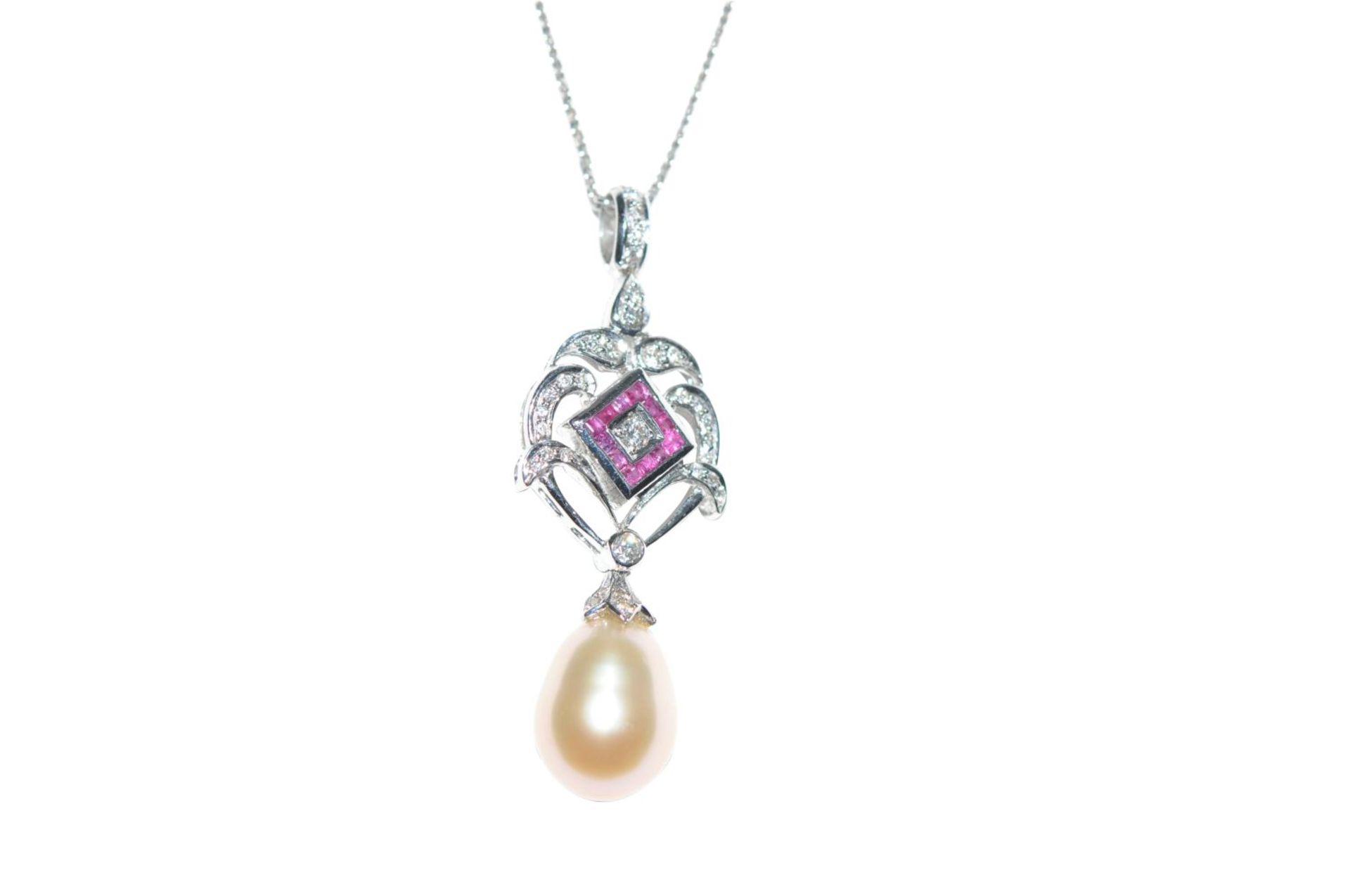 Pendant with chainWhite gold pendant, 18kt, with diamonds approx. 0.27ct, a ruby, approx. 0.27ct and - Bild 2 aus 3