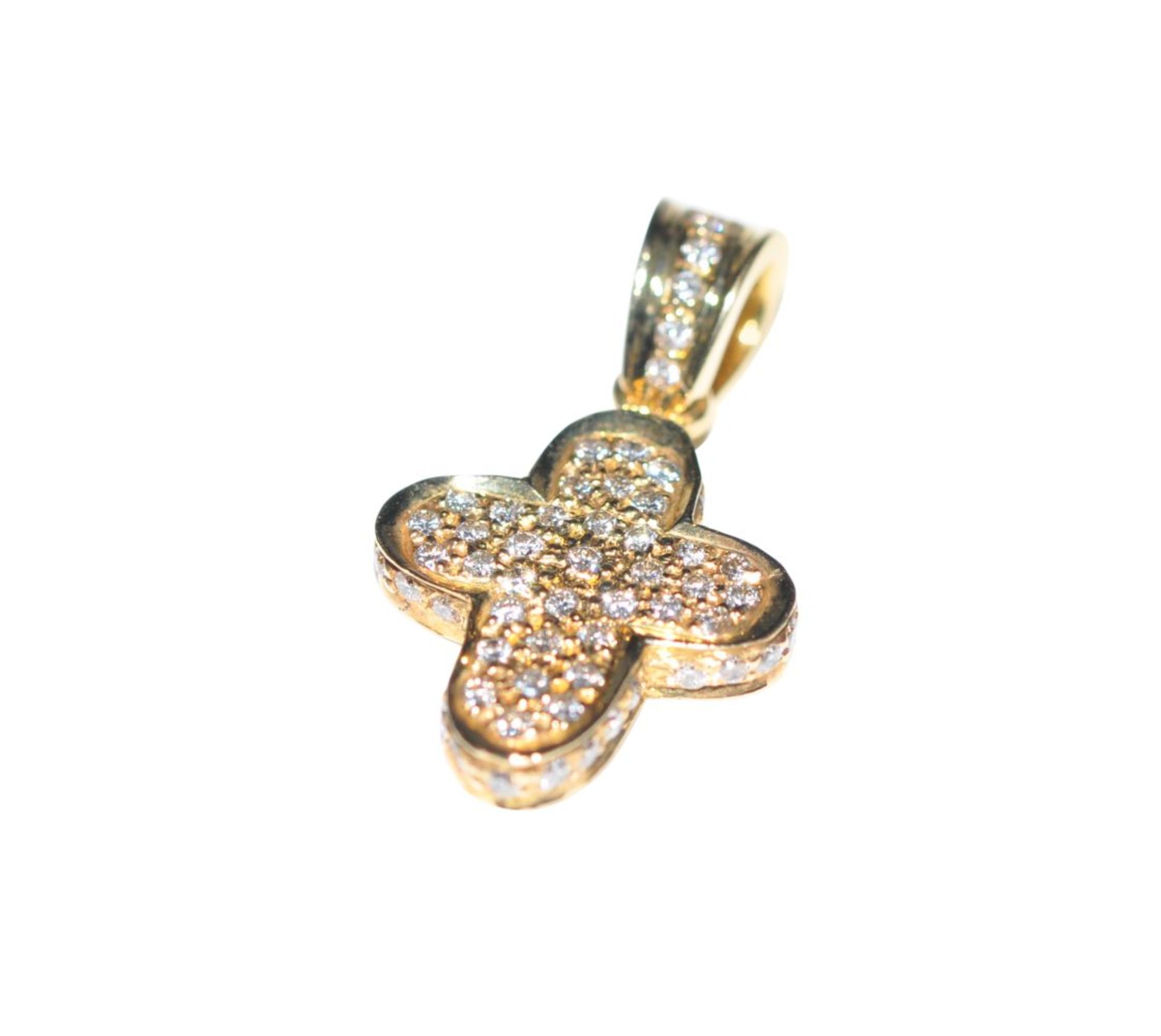 Diamond cross pendantGolden cross pendant, 18kt, with diamonds, approx. 0.92ct, total weight 2. - Bild 3 aus 3