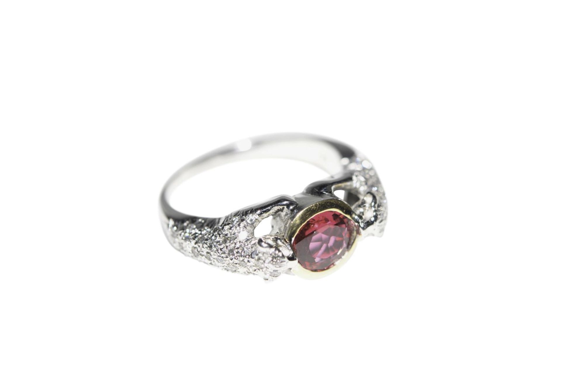 Brilliant ring with tourmaline18kt white gold ring with diamonds, approx. 0.39ct and a tourmaline, - Bild 3 aus 3