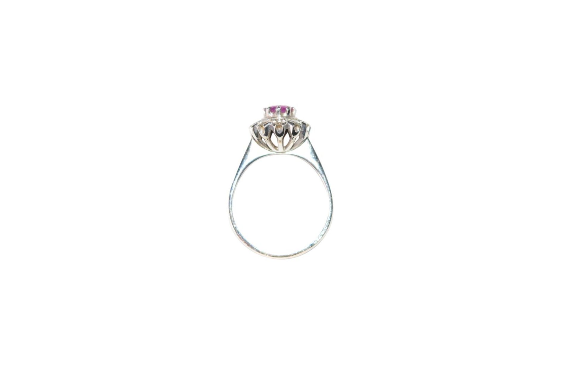 Brilliant ring with ruby14Kt white gold ring with diamonds, approx. 0.78ct, and a ruby, approx.1.