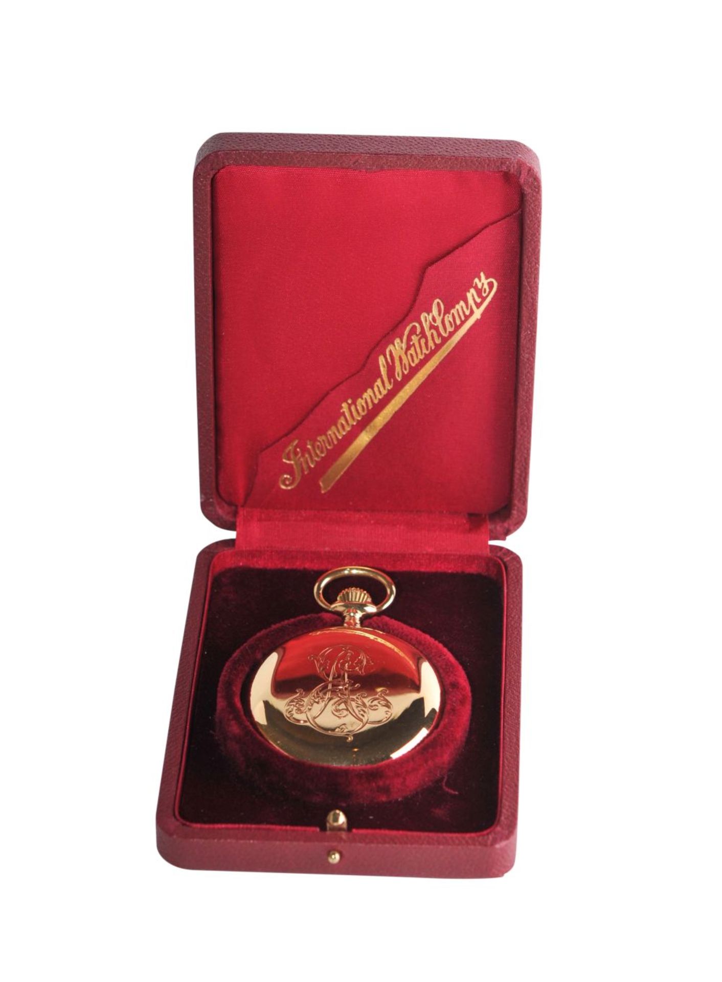 International WatchHeavy massive pocket watch with double Case engraved with AE gold-plated dial,