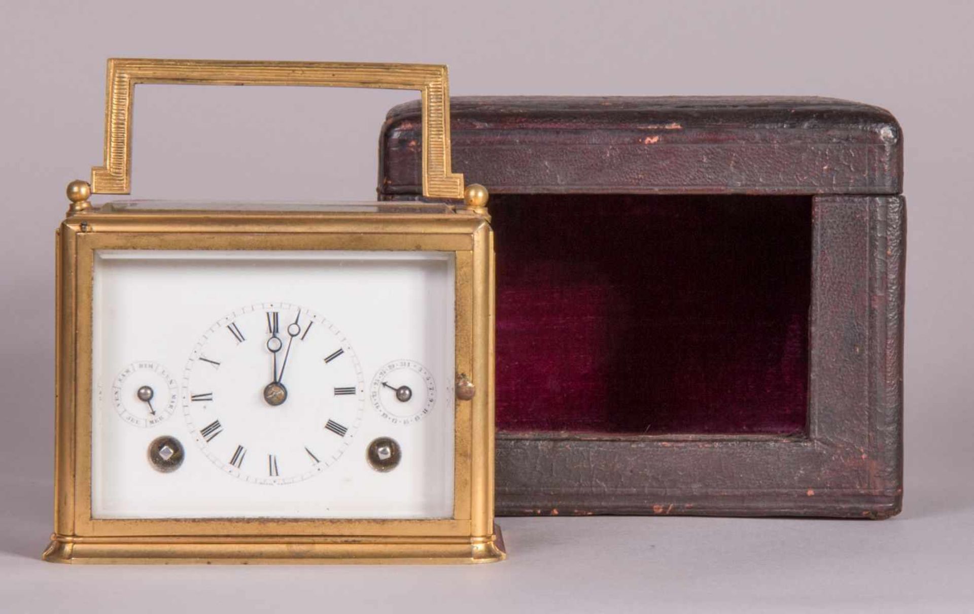 extremely rare travel clock 1805 Schaffhausen by Heinrich MoserTravel clock with original case - Bild 2 aus 4