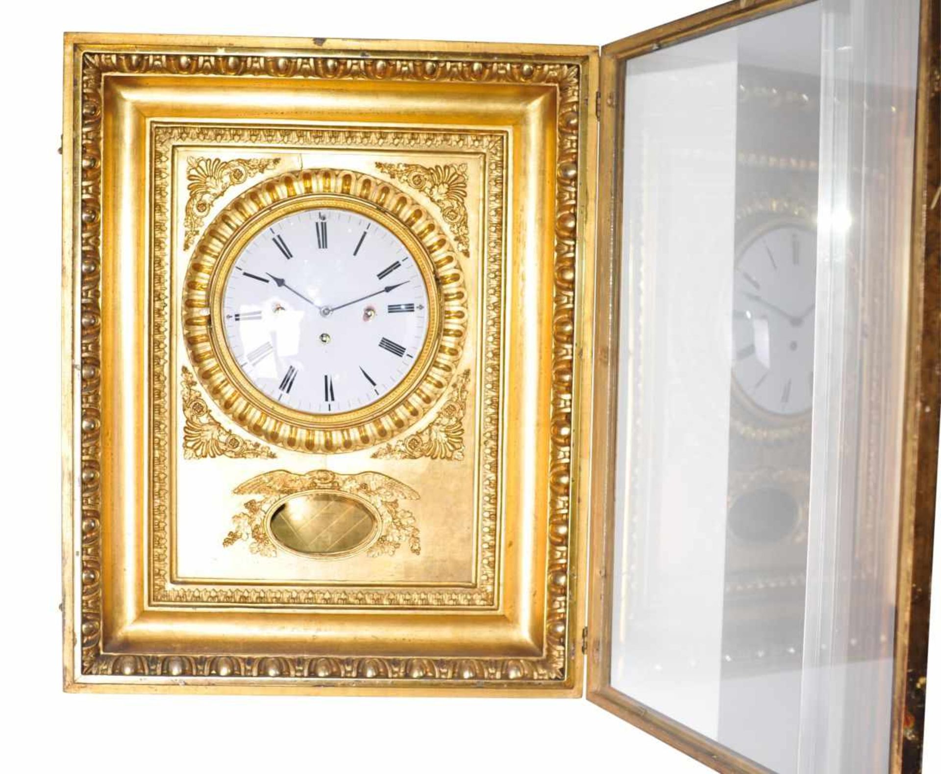 Viennese frame clockDecorative Viennese frame clock in gold-plated wooden frame with 4/4 striking - Bild 4 aus 5