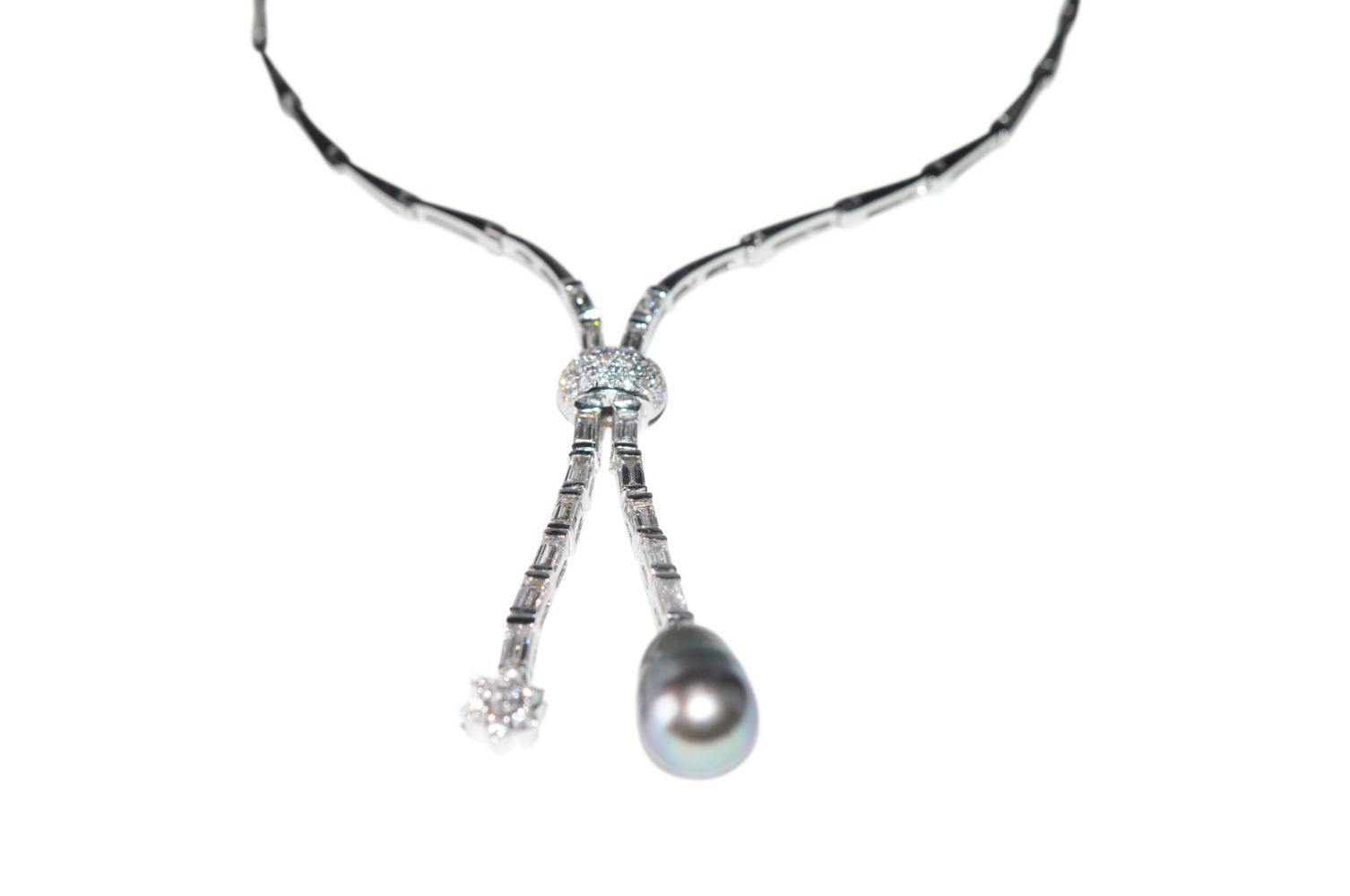 Diamond necklace18Kt white gold necklace with brillants and diamonds total carat weight approx. 1. - Image 3 of 3
