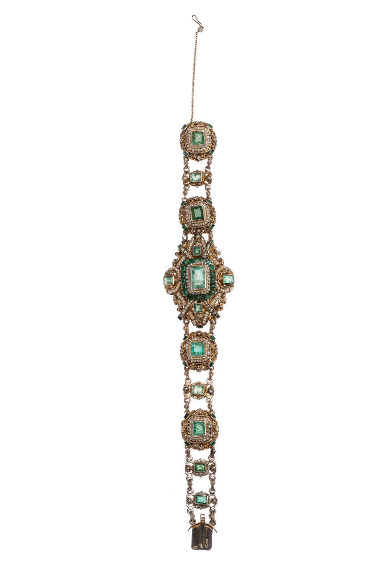 BraceletBracelet, silver, gilded, Emeralds from Habachtal (Austria) and pearls, "Neo Renaissance