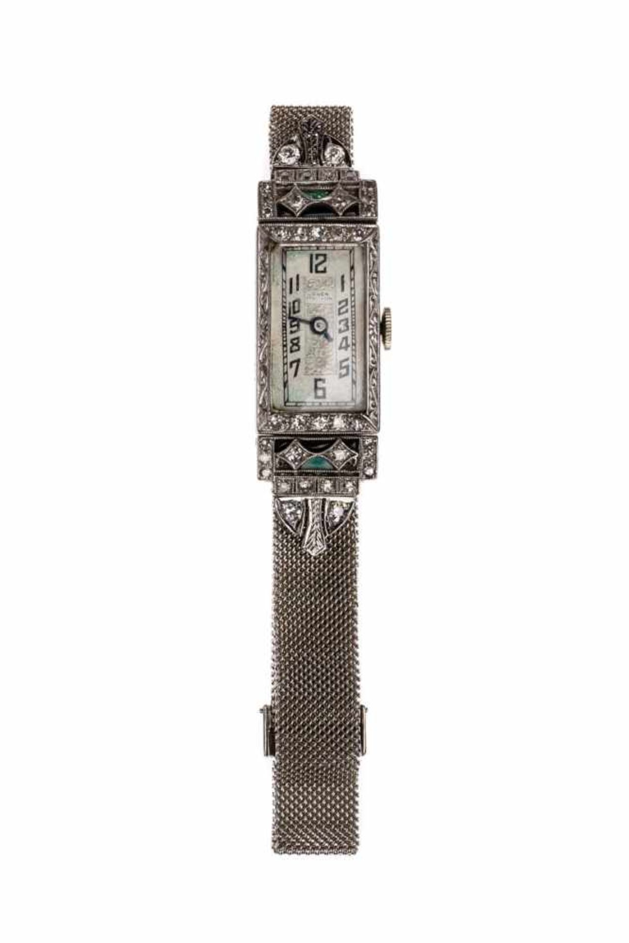 Ladies watchWhite gold 18kt Ladies watch arm chain, with old cut and octagonal diamonds total