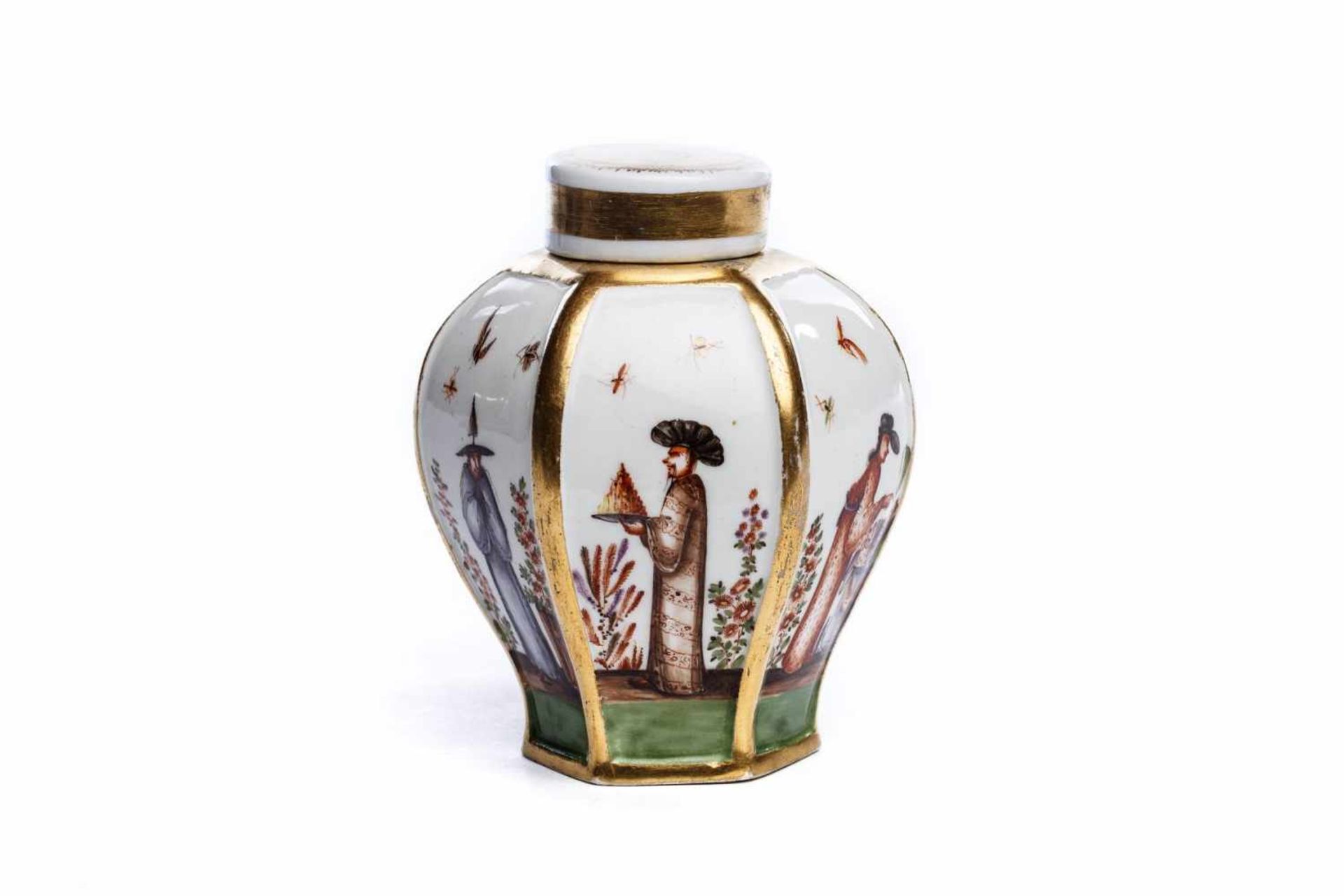 Teedose mit Chinoiserie Szenen, Meissen 1725/28