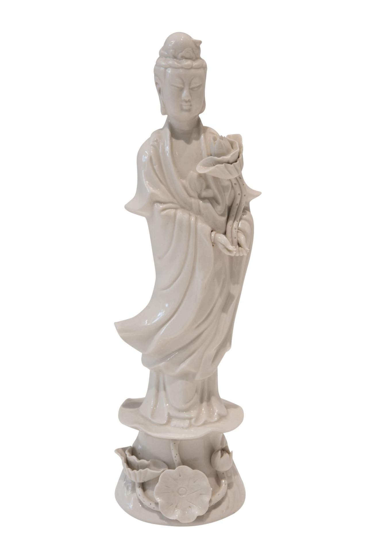 Blanc de Chine "Guanyin", PorzellanfigurPorzellan weiß glasiert. Auf einem runden Sockel mit