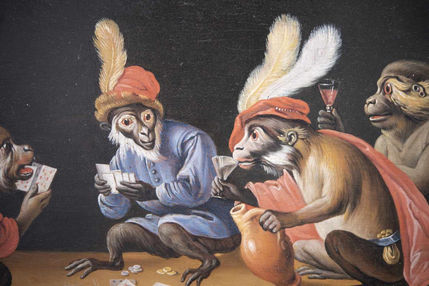 Abram Teniers (1629-1670) "Kartenspielende Affen"Abram Tenieres (1629-1670) " Kartenspielende - Image 4 of 4