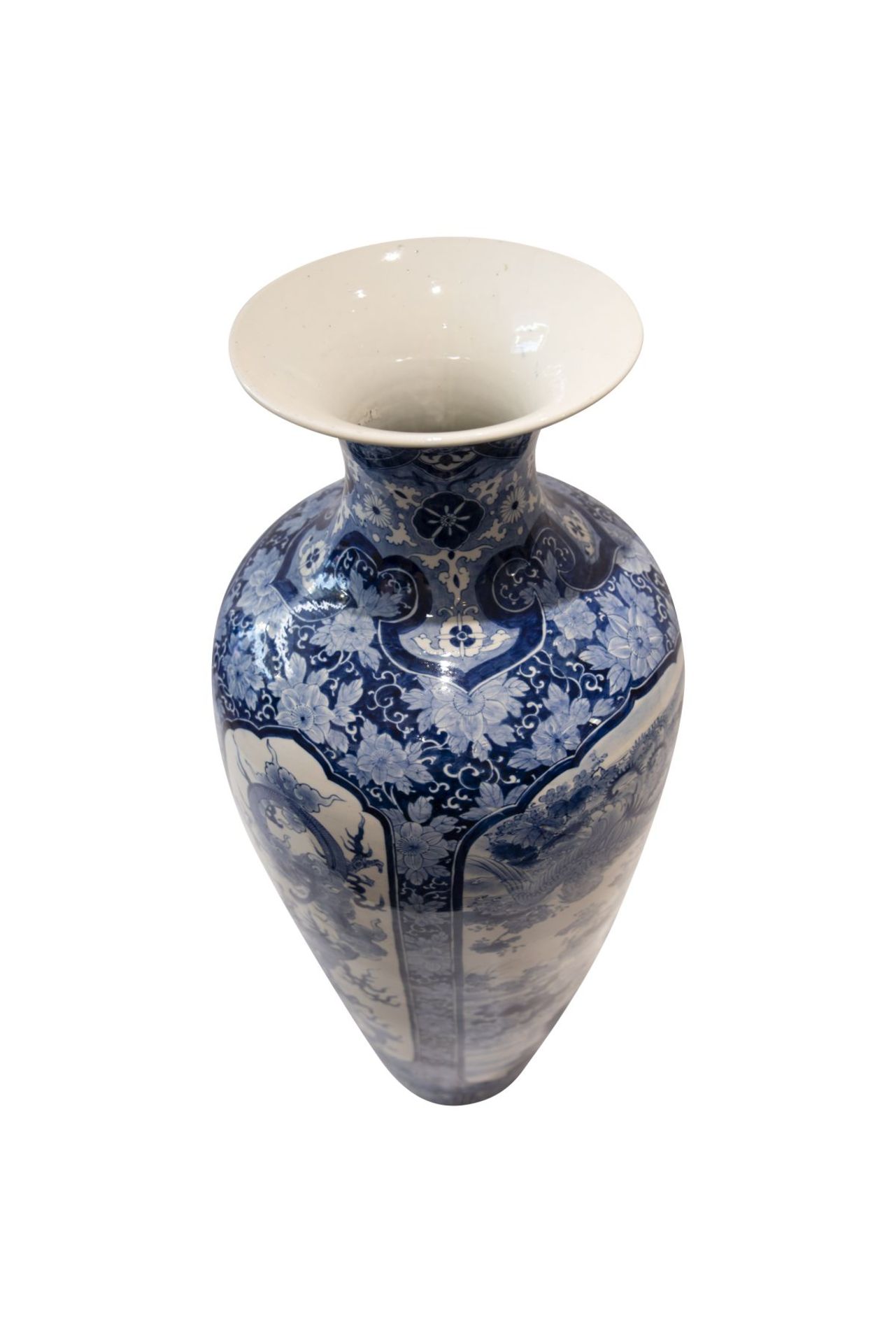 Chinesische Palastvase von imposanter Höhe - 124 cm Palastvase um 1870. Porzellan, blau weiß - Bild 5 aus 7