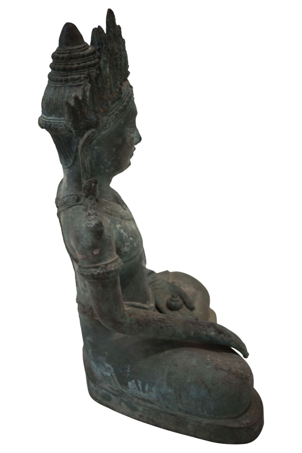 Bronze Buddha Bronze, grüne Patina, im Meditationssitz, die rechte Hand in der Geste der - Bild 2 aus 8