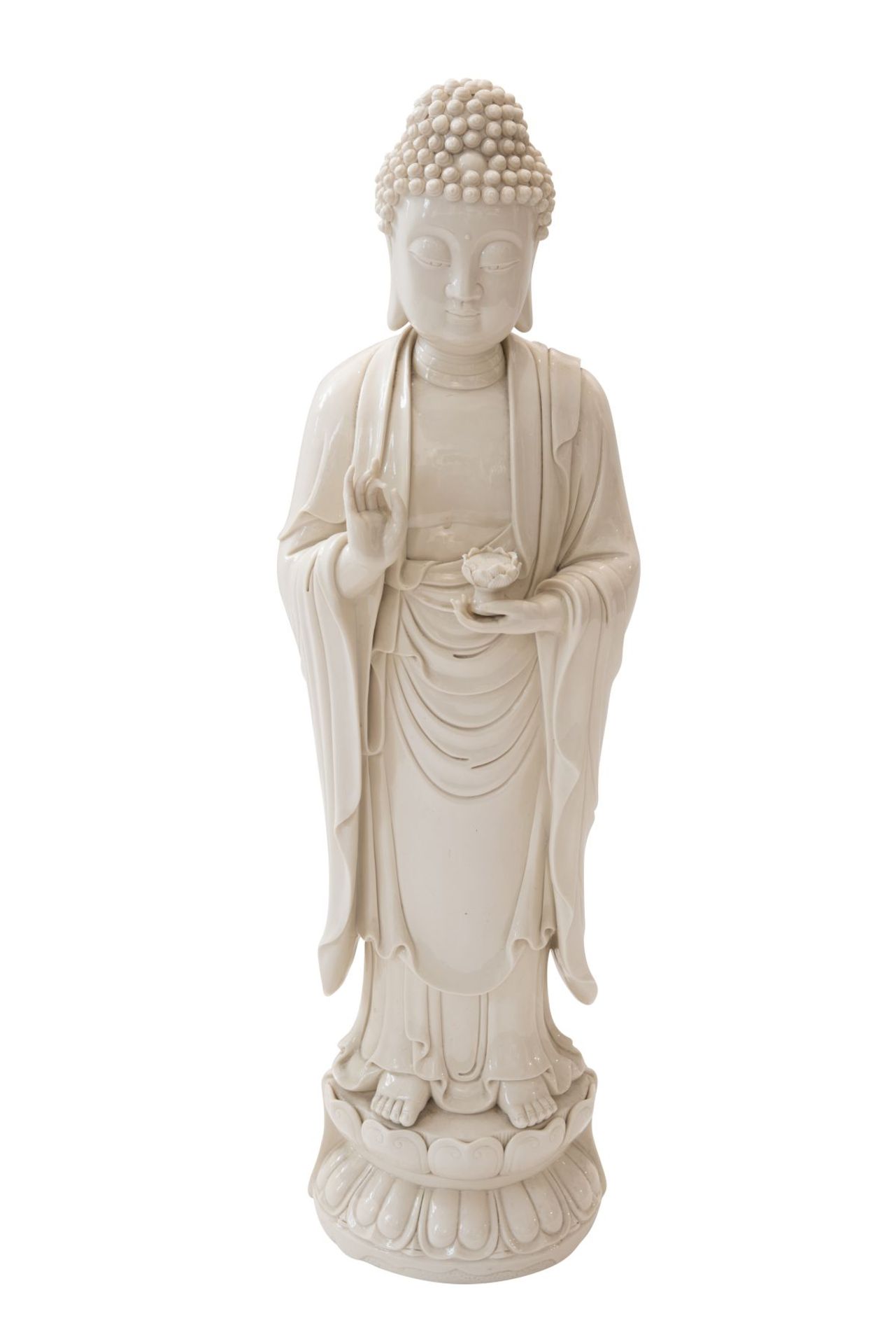 Blanc de Chine "Guanyin", PorzellanfigurPorzellan weiß glasiert. Auf einem runden Sockel mit