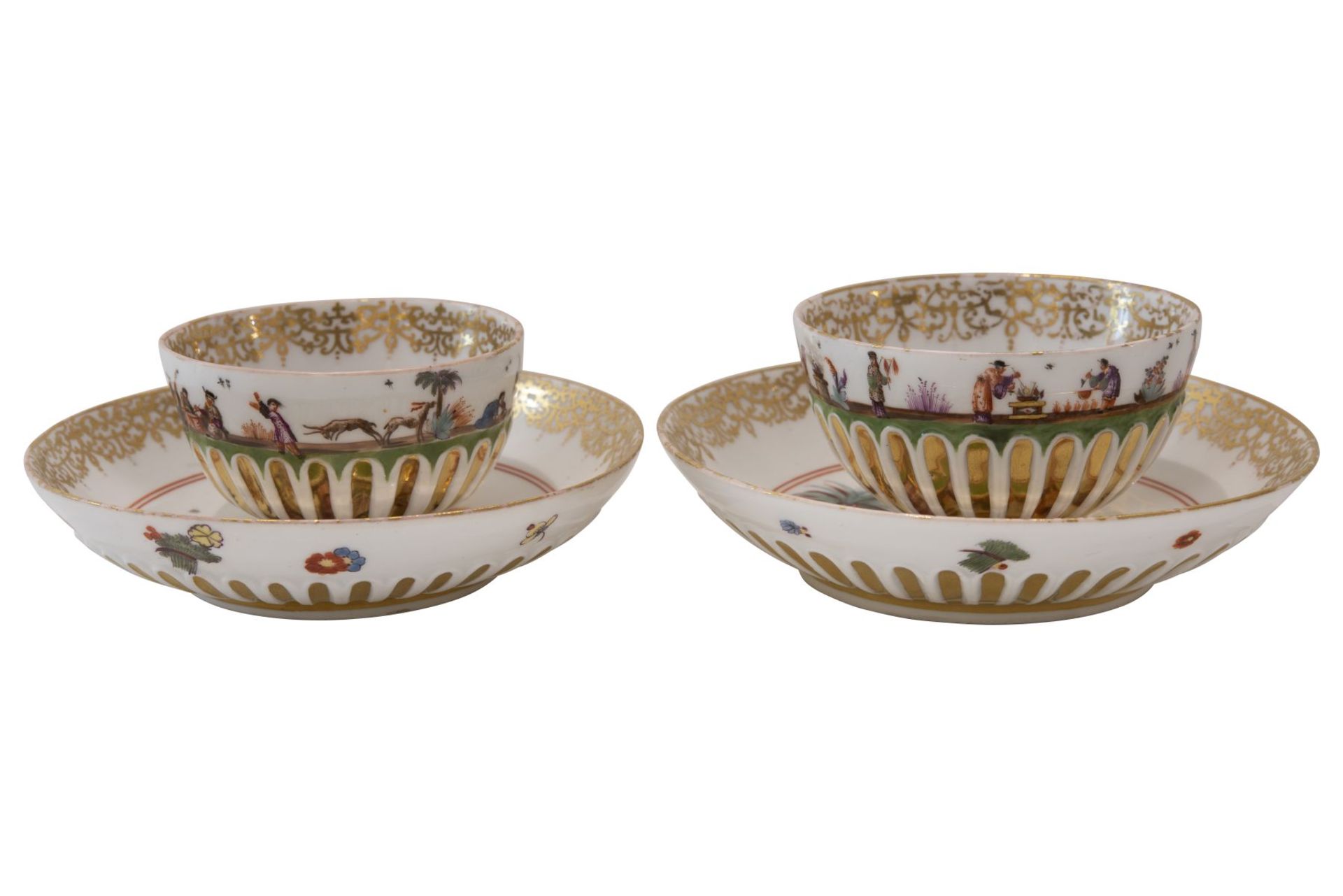 2 Koppchen mit Untertasse Meissen um 1735