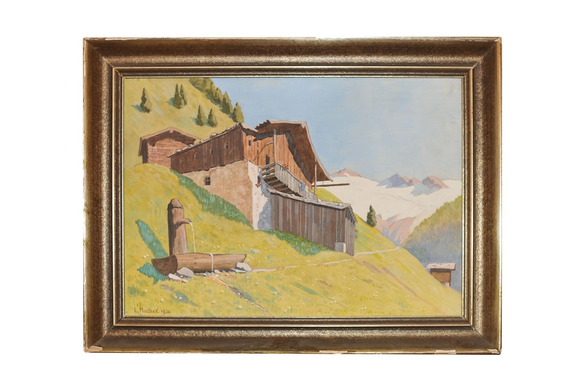 L. Machek 1938 " "Bauernhof den Bergen"