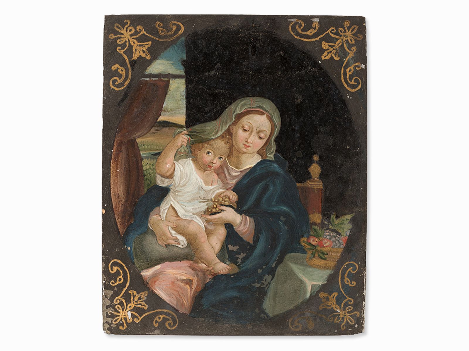 Nach Pierre Mignard, "Madonna mit den Trauben" Hinterglasmalerei - Image 6 of 7