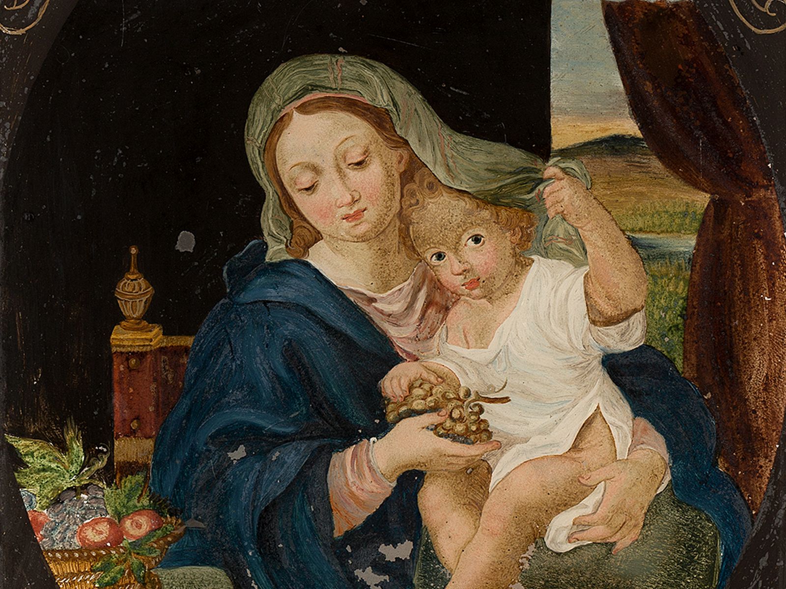 Nach Pierre Mignard, "Madonna mit den Trauben" Hinterglasmalerei - Image 4 of 7