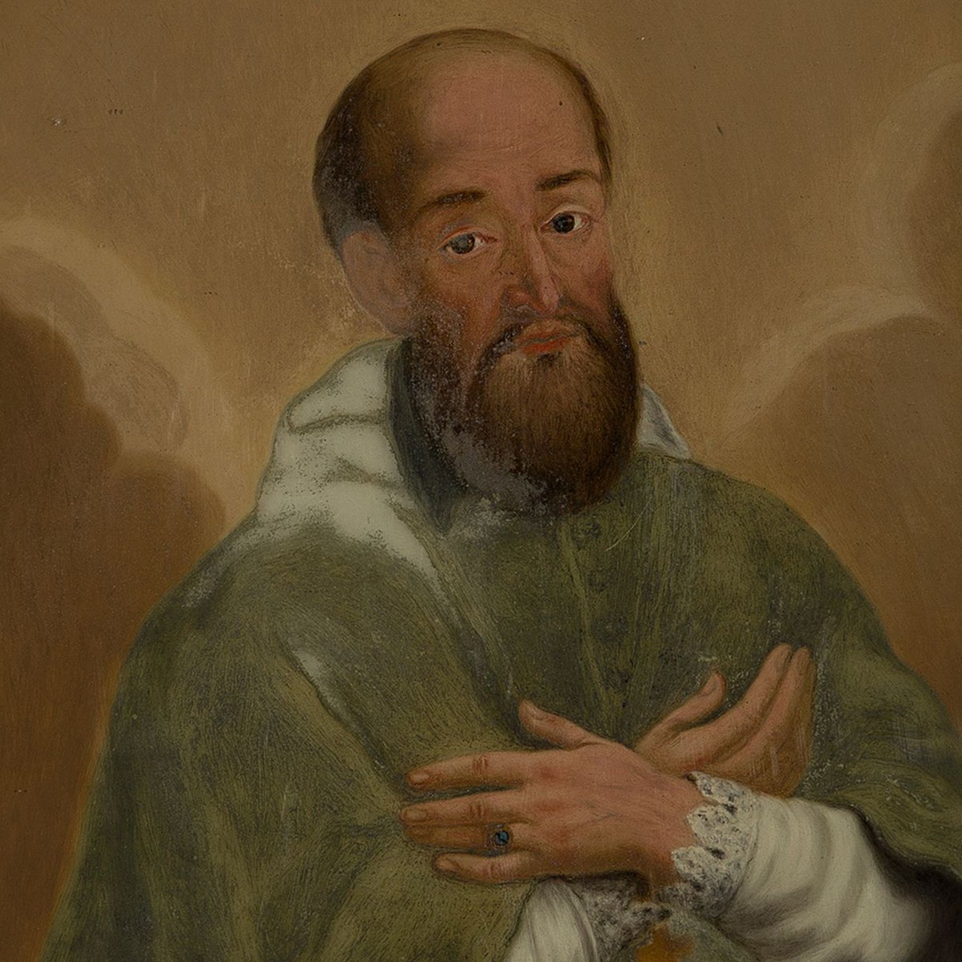 "Porträt eines Kirchenvaters" Hinterglasmalerei, Spanien,18. Jh. - Bild 8 aus 8