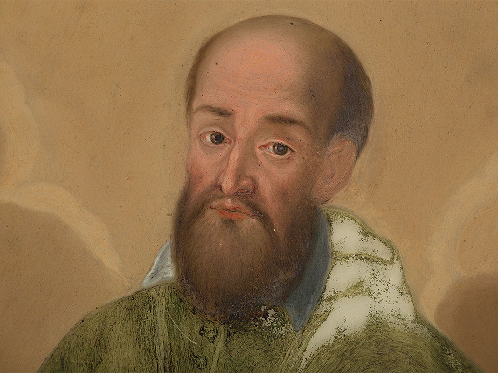 "Porträt eines Kirchenvaters" Hinterglasmalerei, Spanien,18. Jh. - Bild 6 aus 8