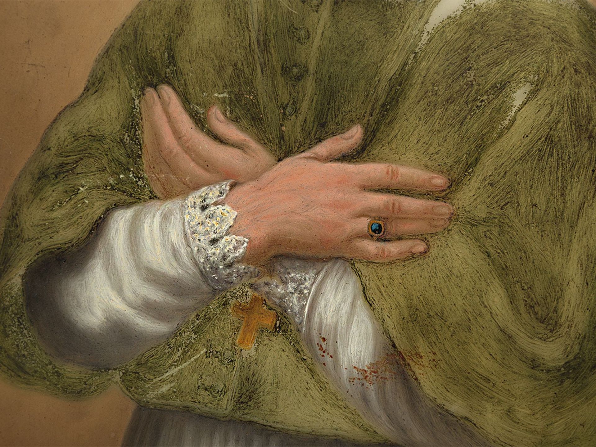 "Porträt eines Kirchenvaters" Hinterglasmalerei, Spanien,18. Jh. - Bild 7 aus 8