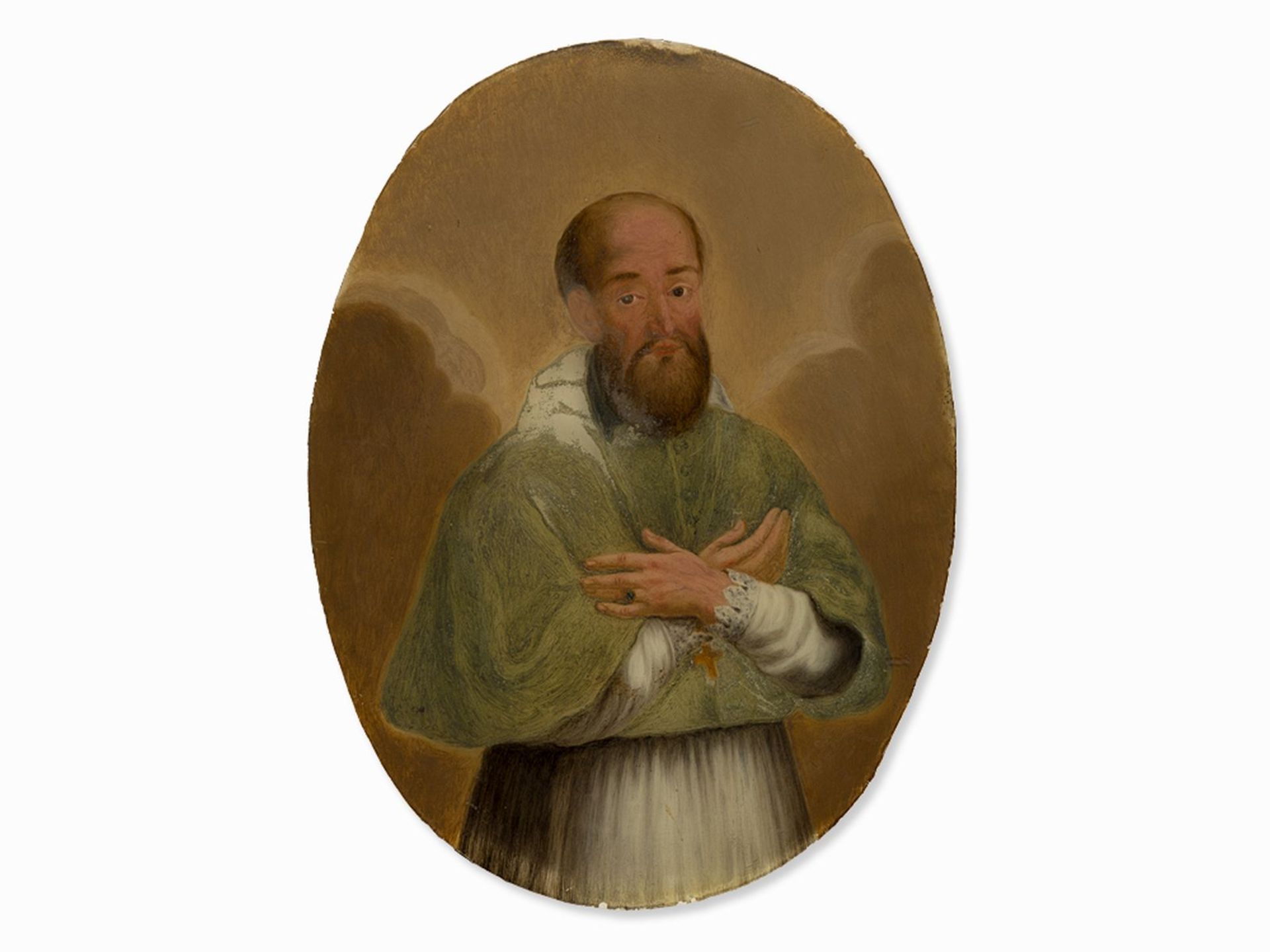 "Porträt eines Kirchenvaters" Hinterglasmalerei, Spanien,18. Jh. - Bild 2 aus 8