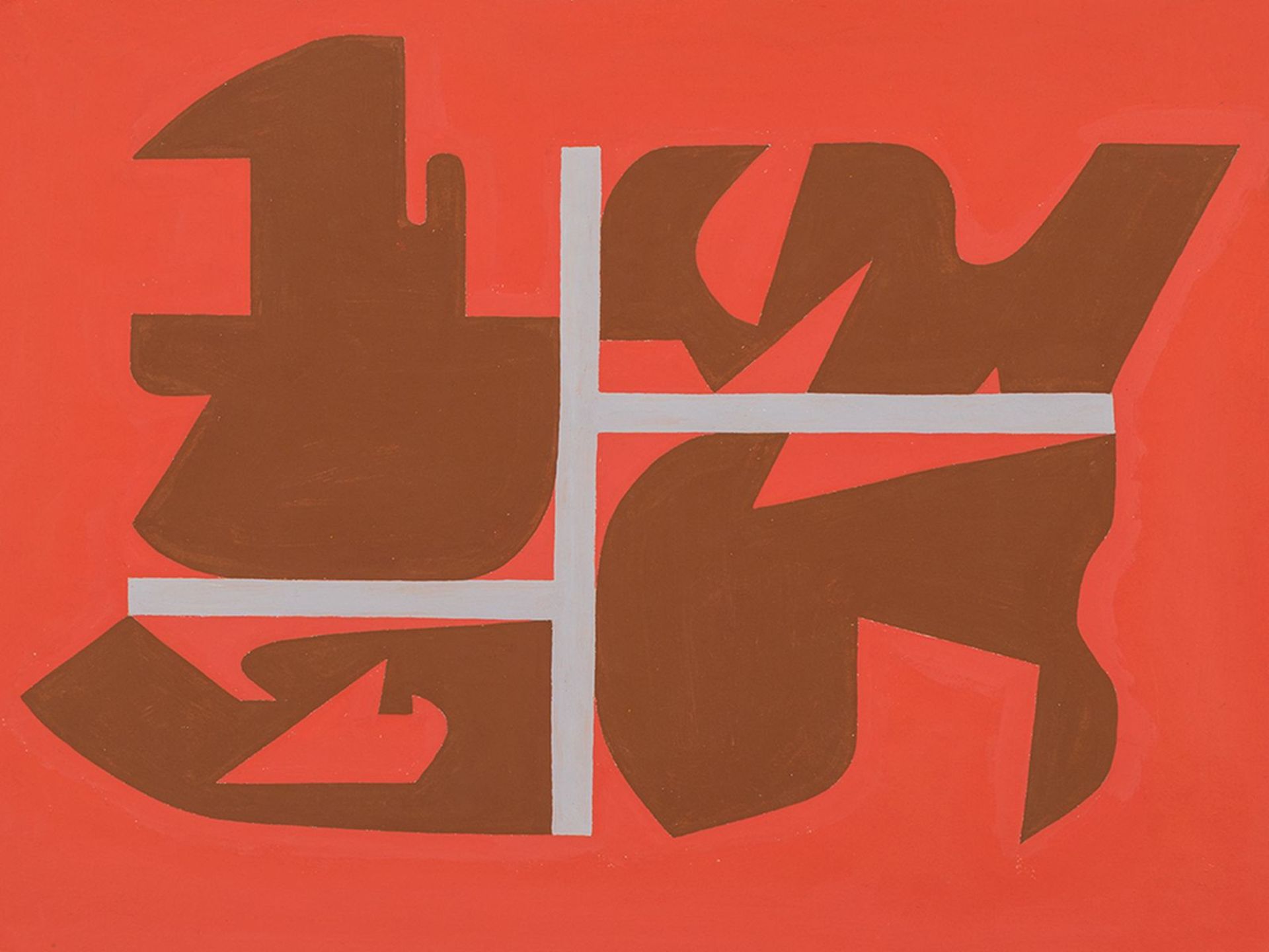 Rudolf Petrik, Komposition in Rot und Grau, Gouache, ca.1955