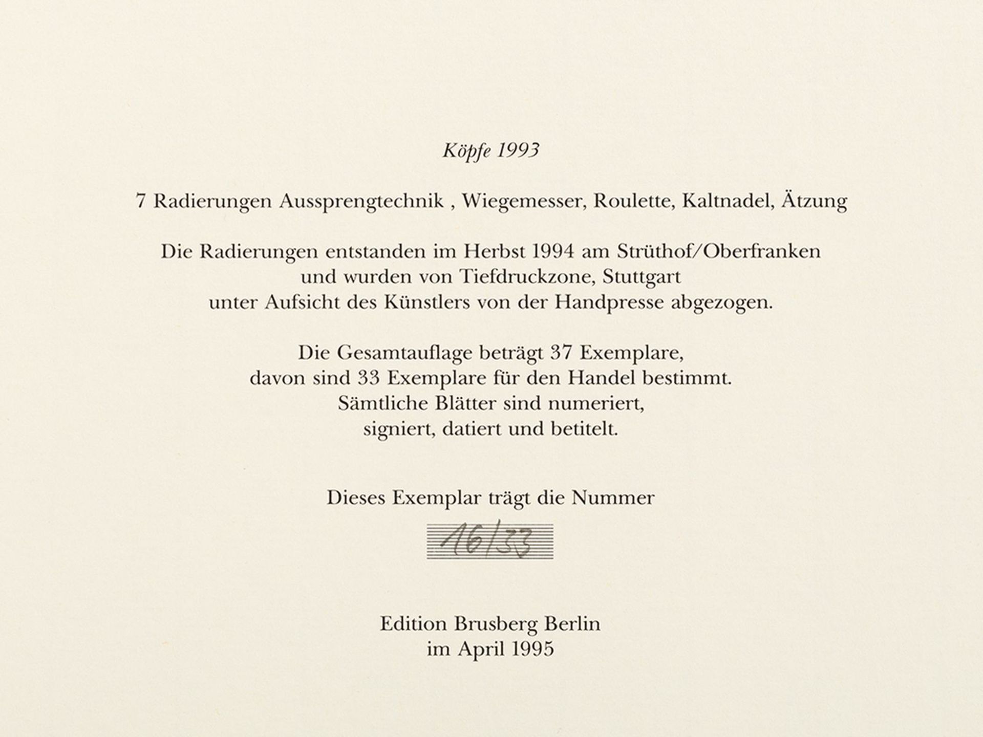 Dietrich Klinge, Köpfe 1993, Mappe mit 7 Radierungen, 1994 - Image 2 of 10