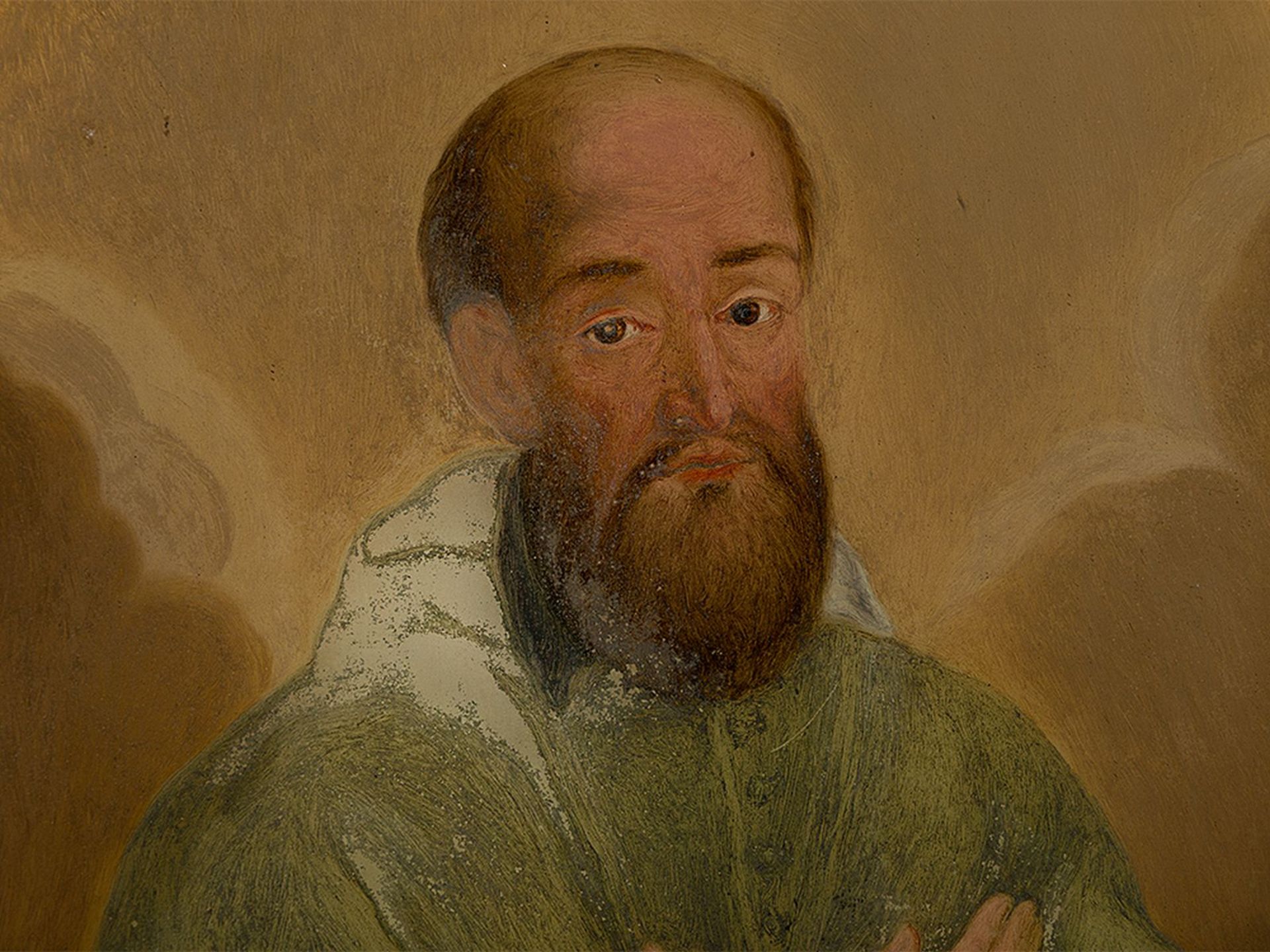 "Porträt eines Kirchenvaters" Hinterglasmalerei, Spanien,18. Jh. - Bild 3 aus 8