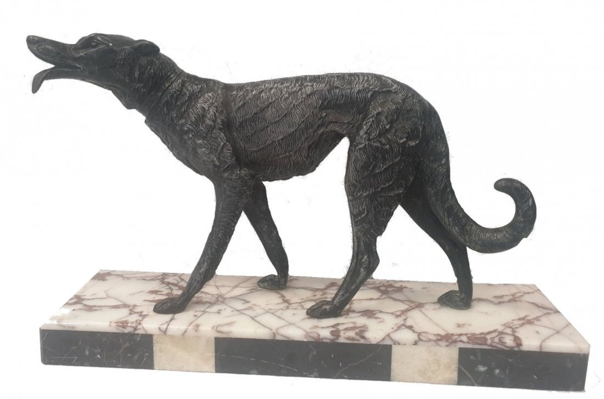 French | Spelter Dog | Marble Base | Art-Deco