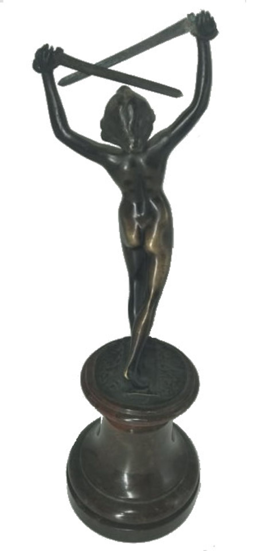 (Sculptor, German around 1900/20) Nude with swords, patinated bronze, plinth inscribed: "O. Opitz, - Image 2 of 6