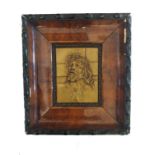 Early 19th century, Rectangular cast brass plaque depicting Jesus with thorn crown looking upward,