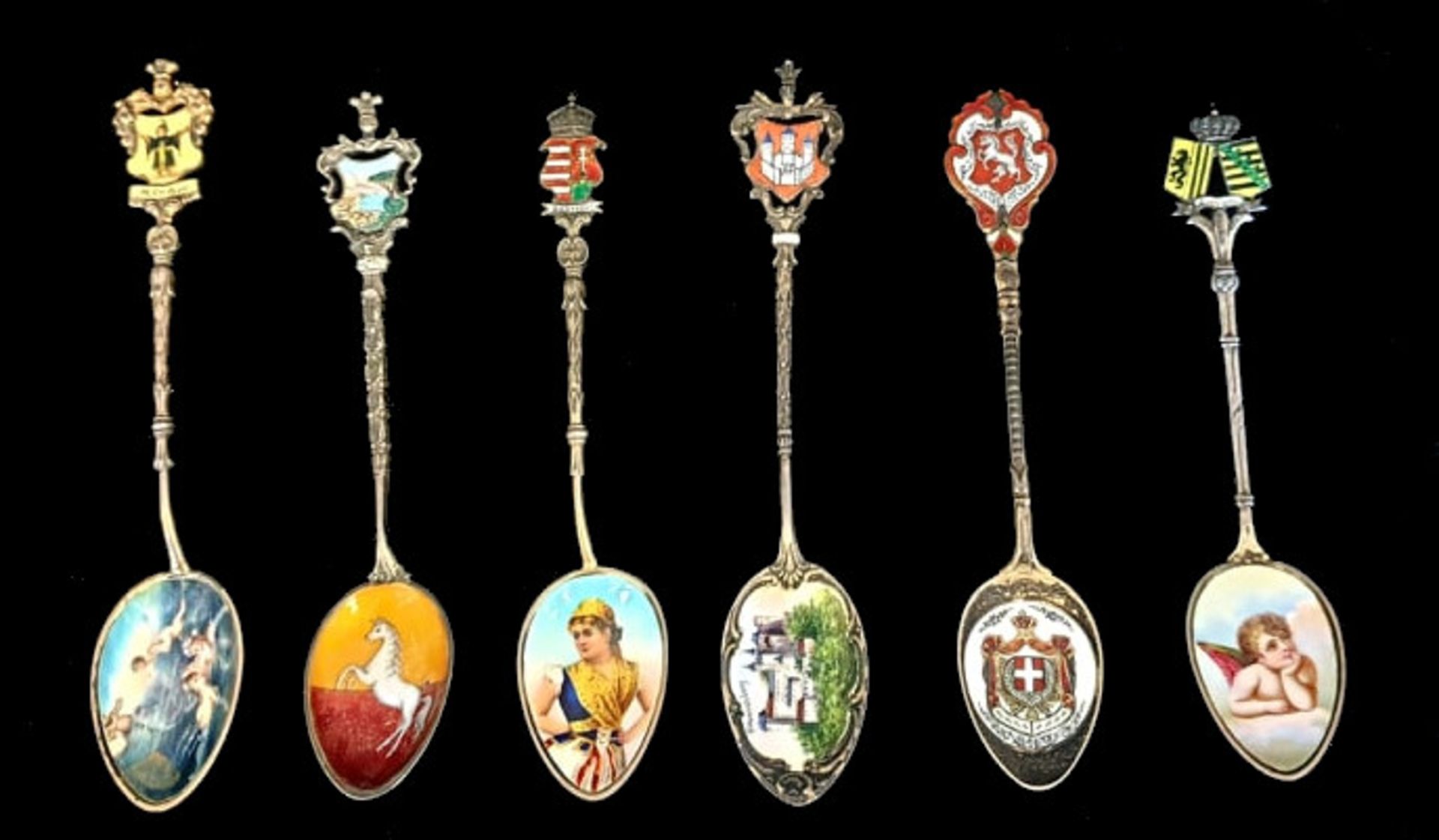 6 Souvenier Spoons | Silver & Enamel