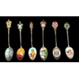 6 Souvenier Spoons | Silver & Enamel