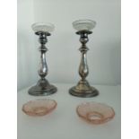Silver-Plate Candlesticks | Glass inserts