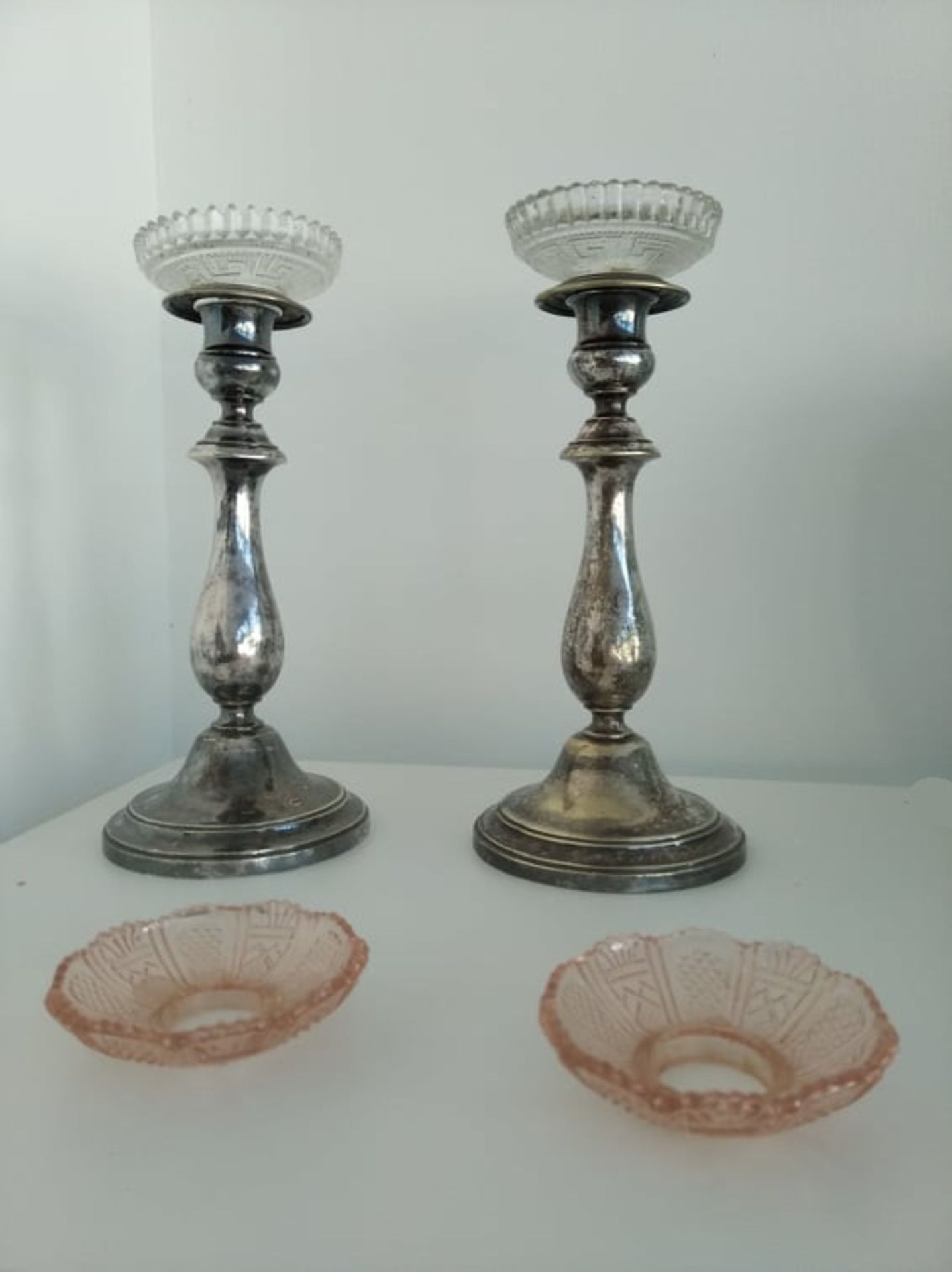 Silver-Plate Candlesticks | Glass inserts