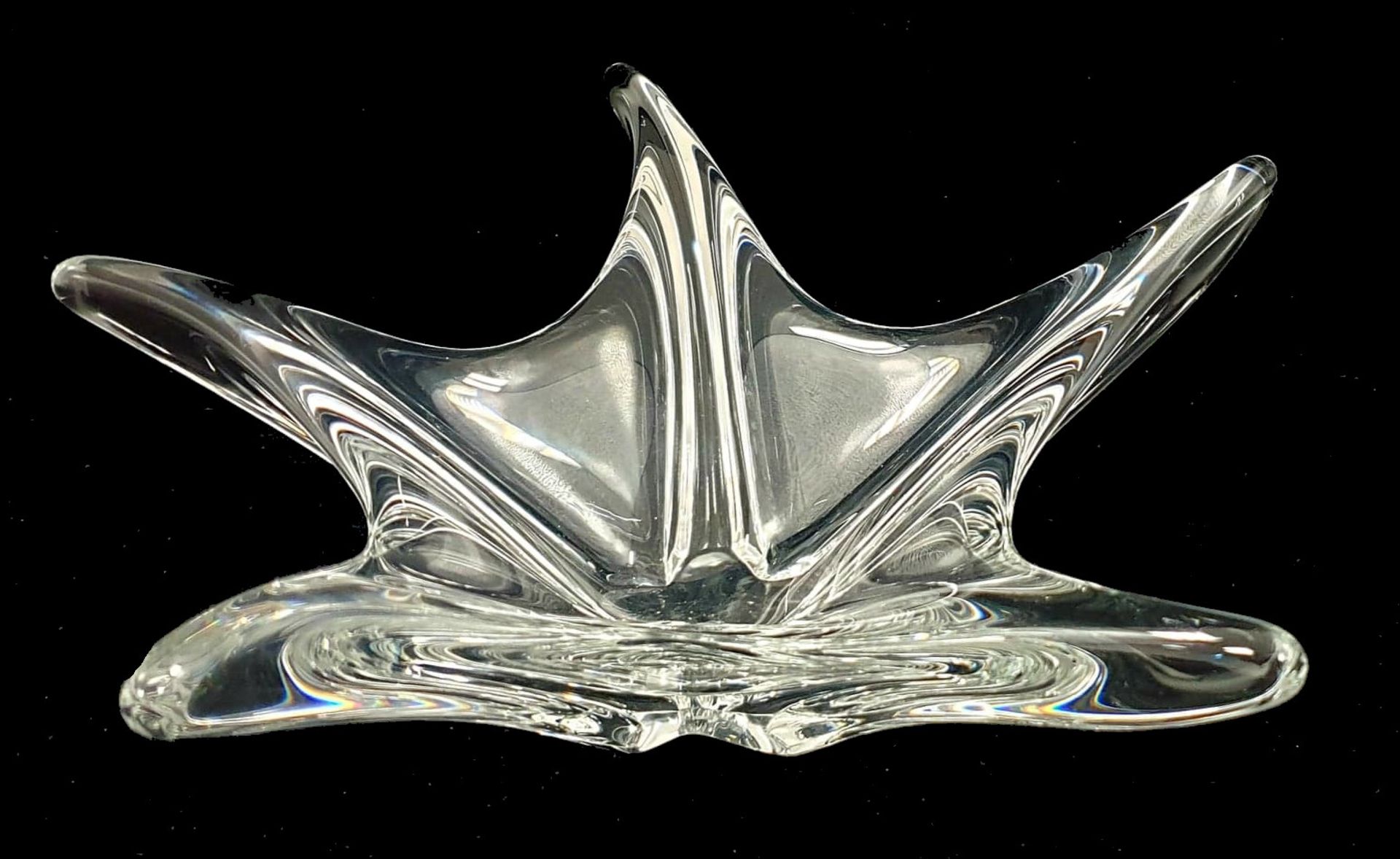 A Modernist Shape Daum Crystal Bowl,Organic form boat shape clear crystal bowl with tendrils - Bild 2 aus 5