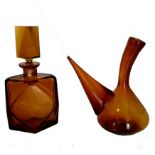 Amber faceted Botte with Stopper & Porron