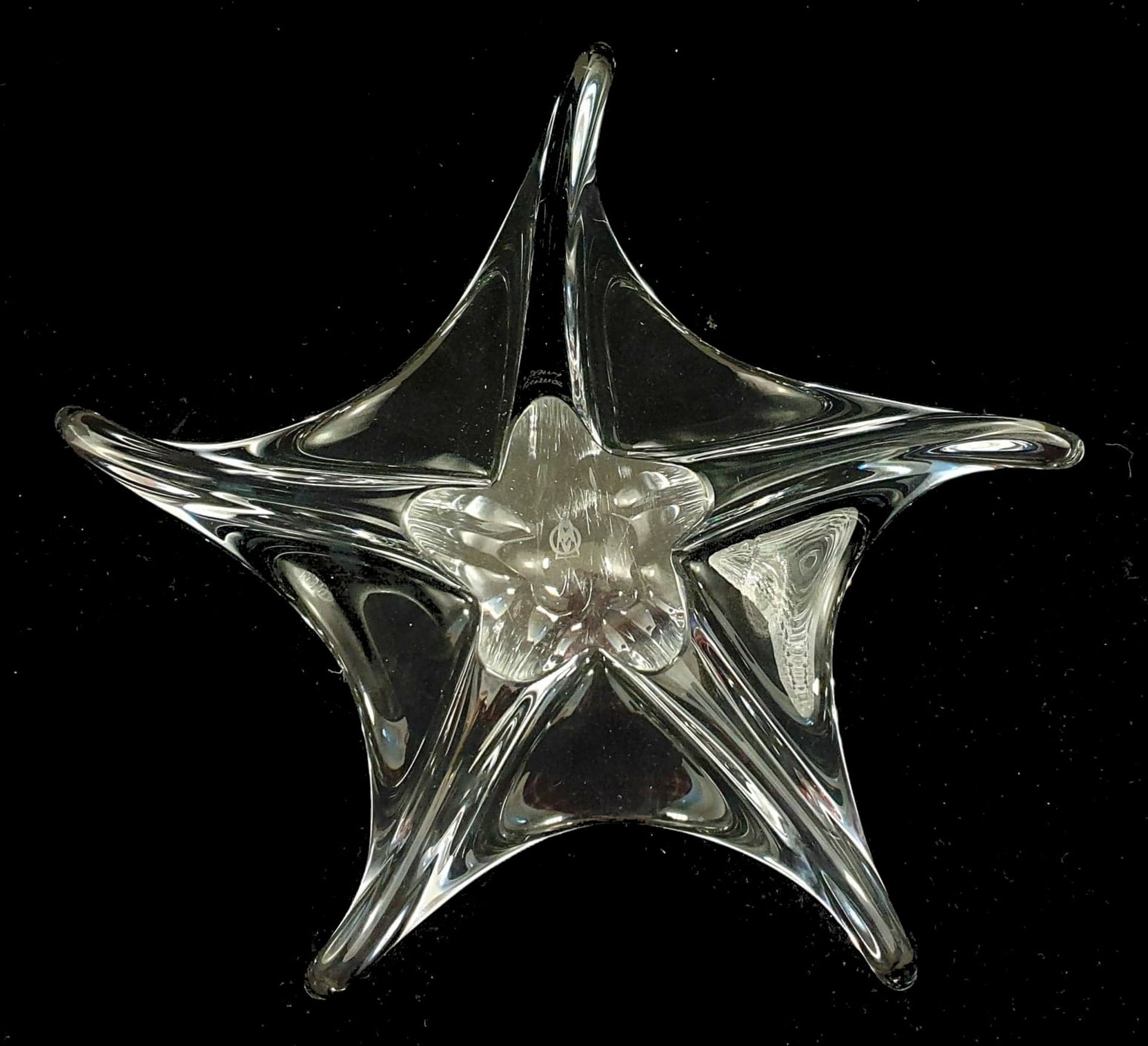 A Modernist Shape Daum Crystal Bowl,Organic form boat shape clear crystal bowl with tendrils - Bild 3 aus 5