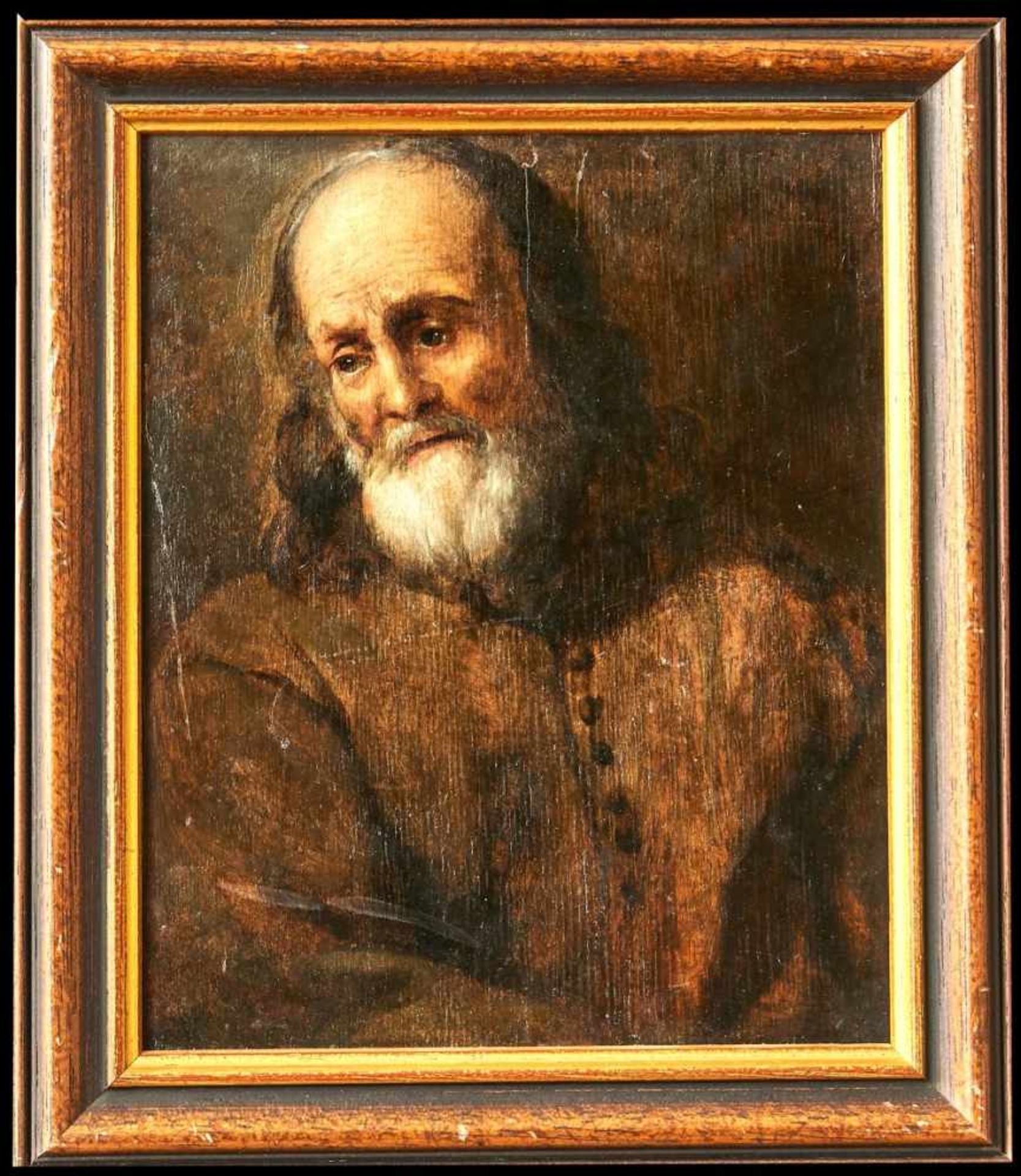 Männerportrait 17./18.Jhdt.Öl auf Holzpaneel, gerahmt. 23,4 x 18,5 cm - Bild 2 aus 2