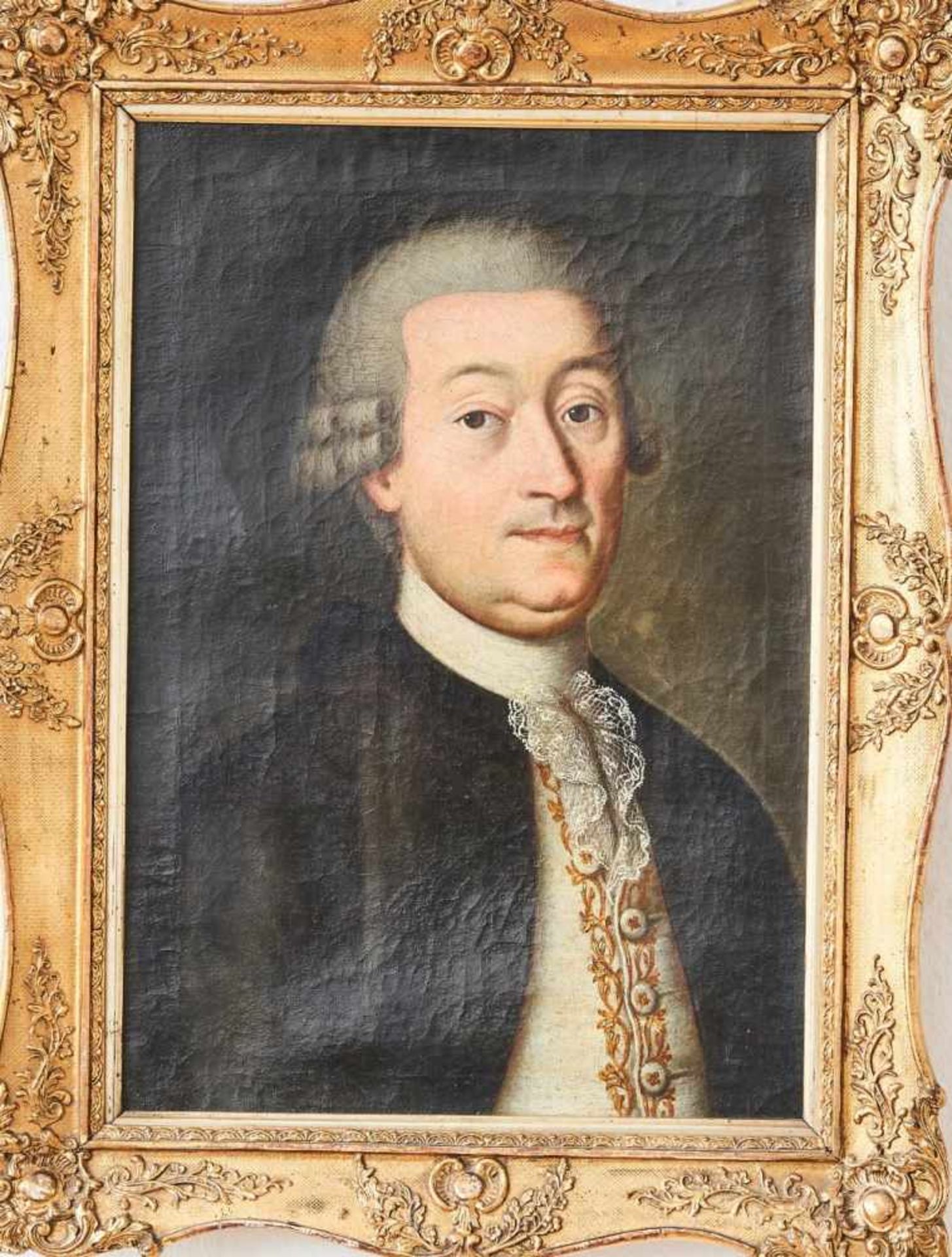 Portrait eines Adligen 18.Jhdt.Rückseitig bezeichnet 'Baron von Schinit' (unentschlüsselt), Öl auf - Bild 2 aus 3