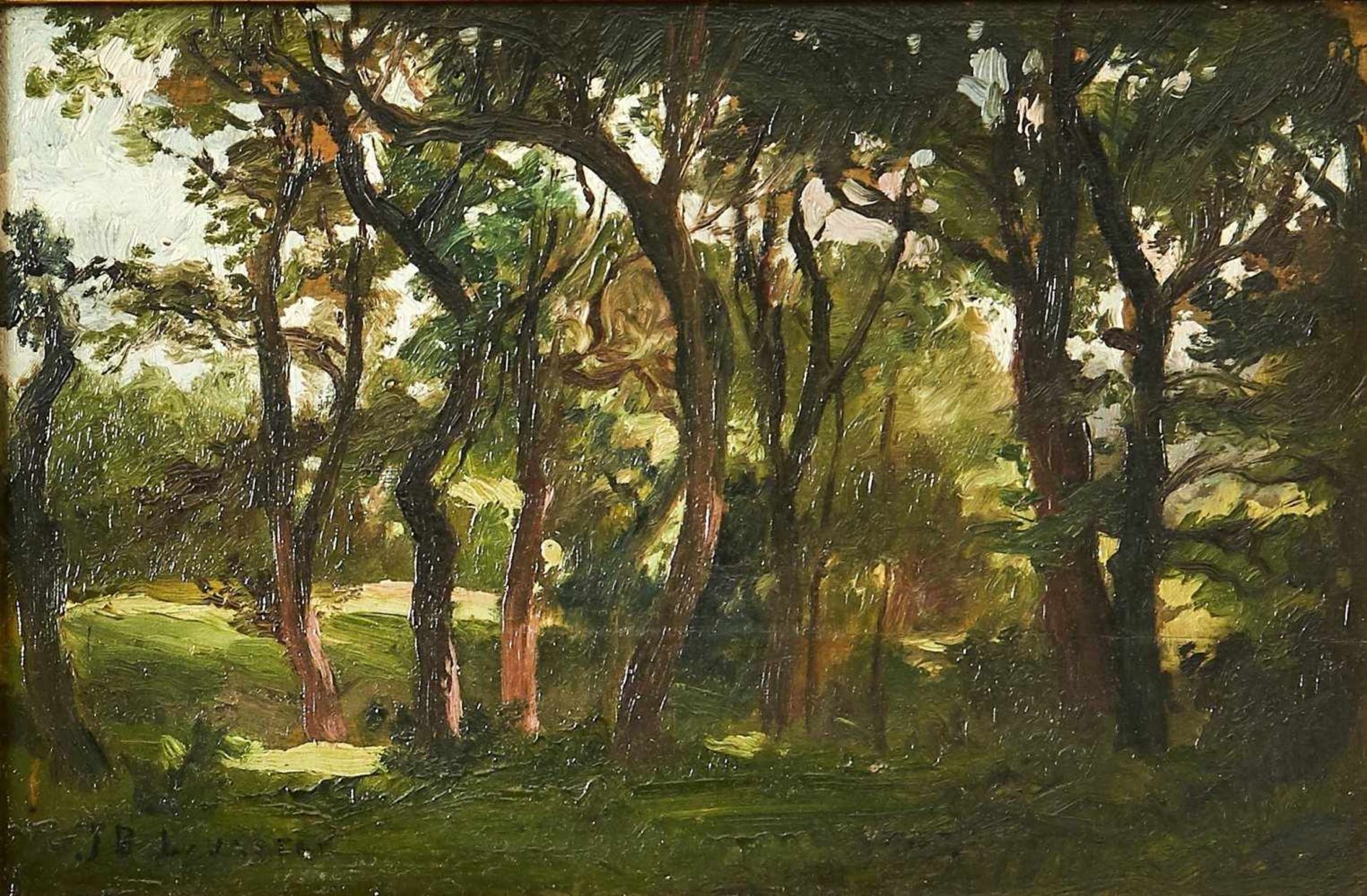 Im Wald von FontainbleauJean-Baptiste Lavastre, (1839-1891)Links unten signiert, Öl auf Holz,