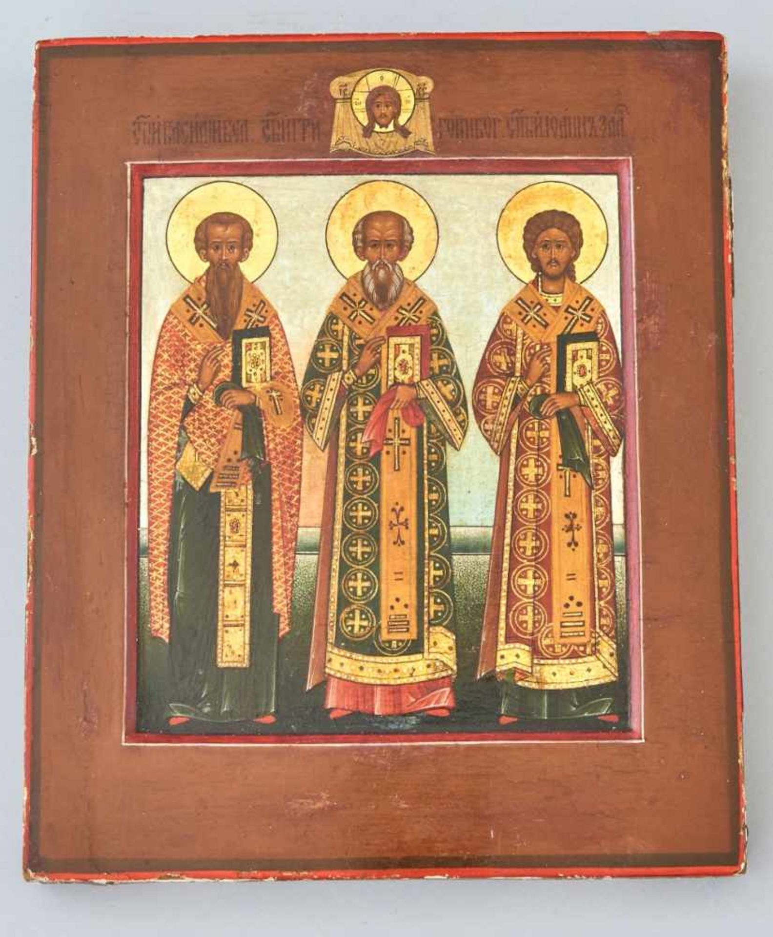 Heilige 3 HierarchenRussische Ikone 19. Jhdt.26,5 x 22 cm