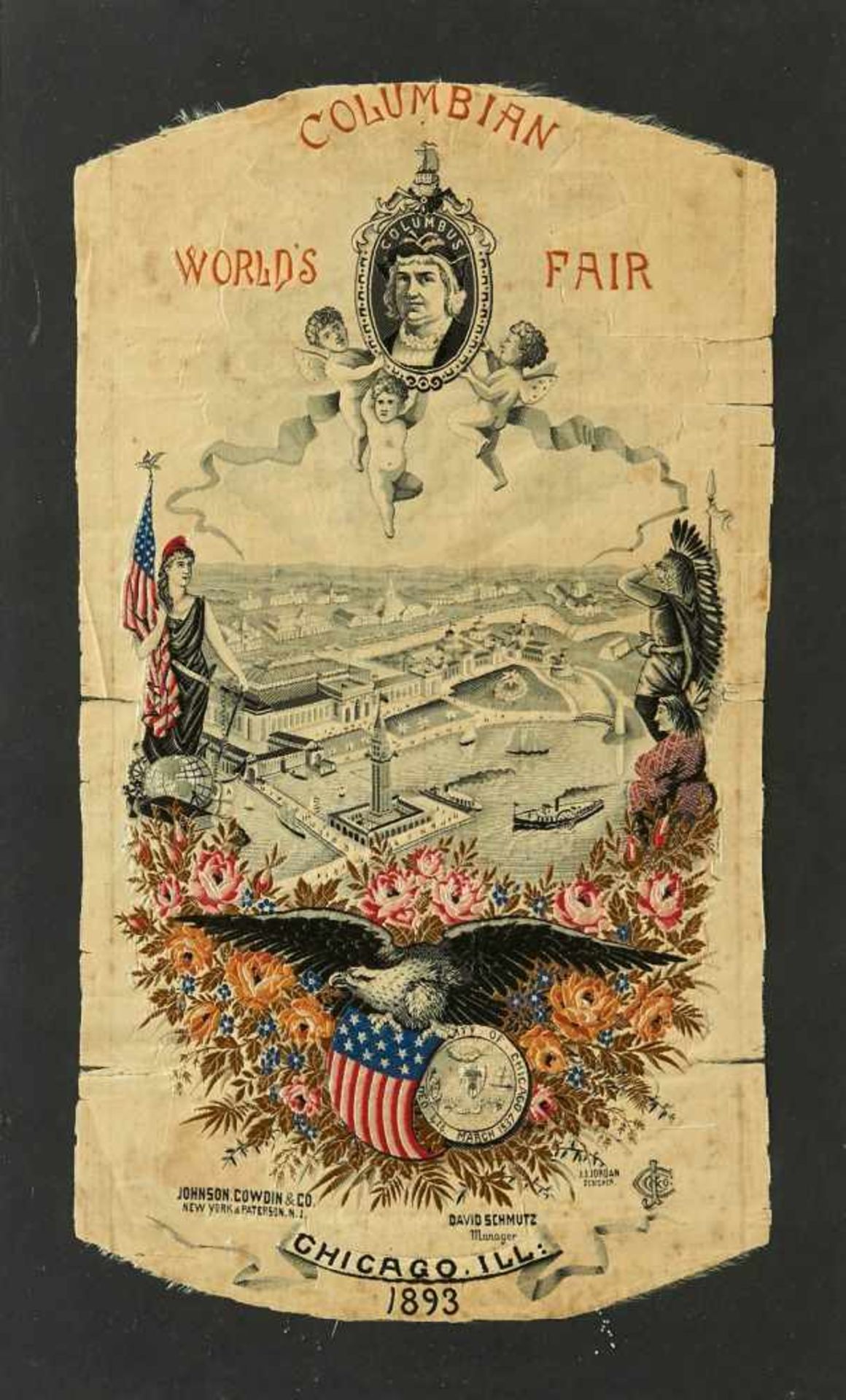 Silk Ribbon Worlds Fair 18934 Stück, zur Weltausstellung 1893, Seide, hinter Glas gerahmt. 34 x 19 - Bild 2 aus 2