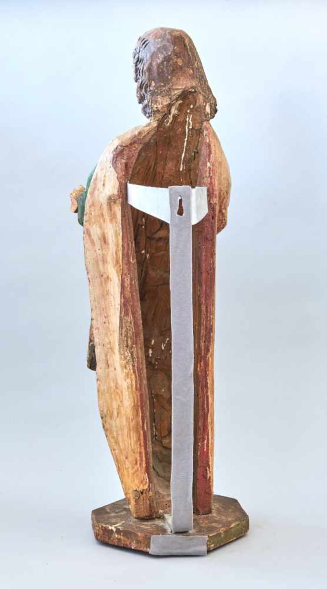 Holzskulptur 15./16. Jhdt.Holz, polychrom gefasst, rechte Hand fehlt, Finger linke Hand fehlen, - Bild 2 aus 2