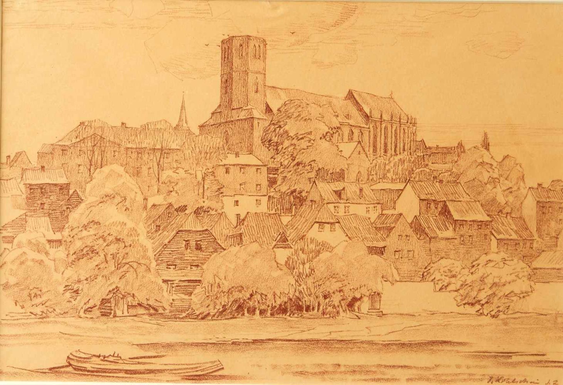 Mönchengladbach am GeroweiherJosef II Kohlschein, (1884-1958)Zeichnung auf Papier, hinter Glas