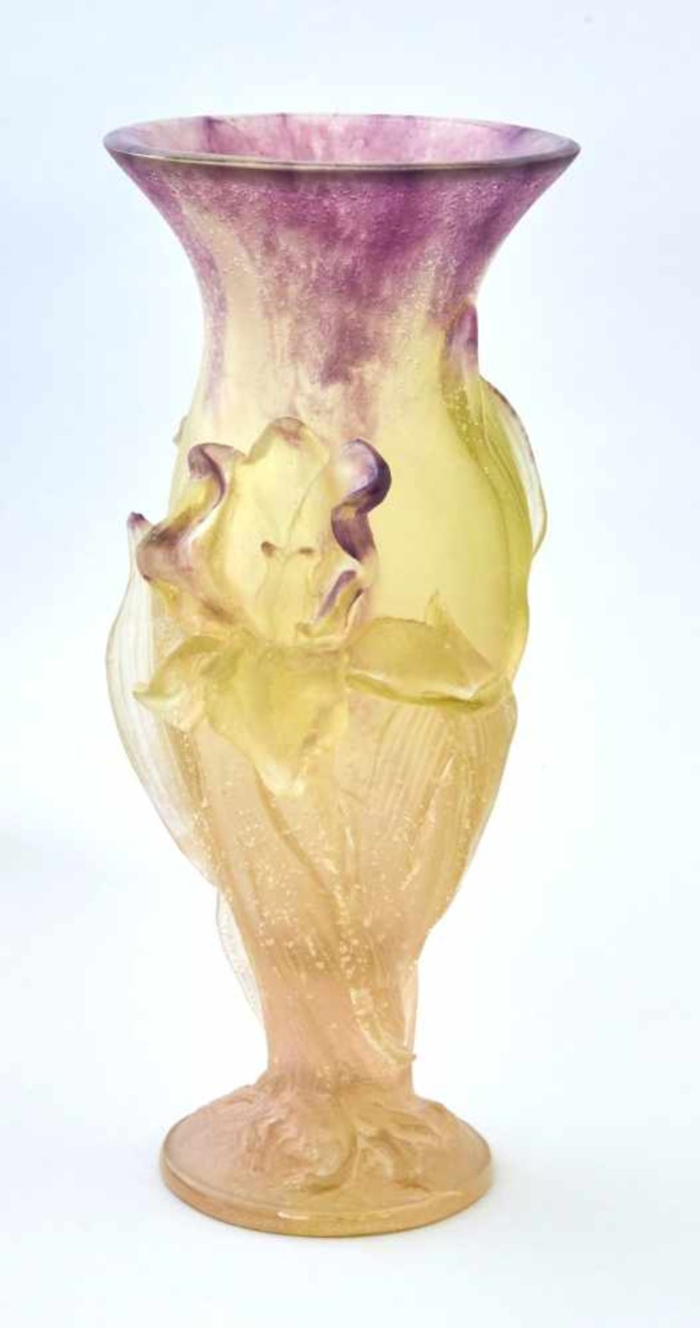 Florale Vase Daume FranceGlas, ca. 1980, signiert 'Daume France'.Höhe 28,2 cm