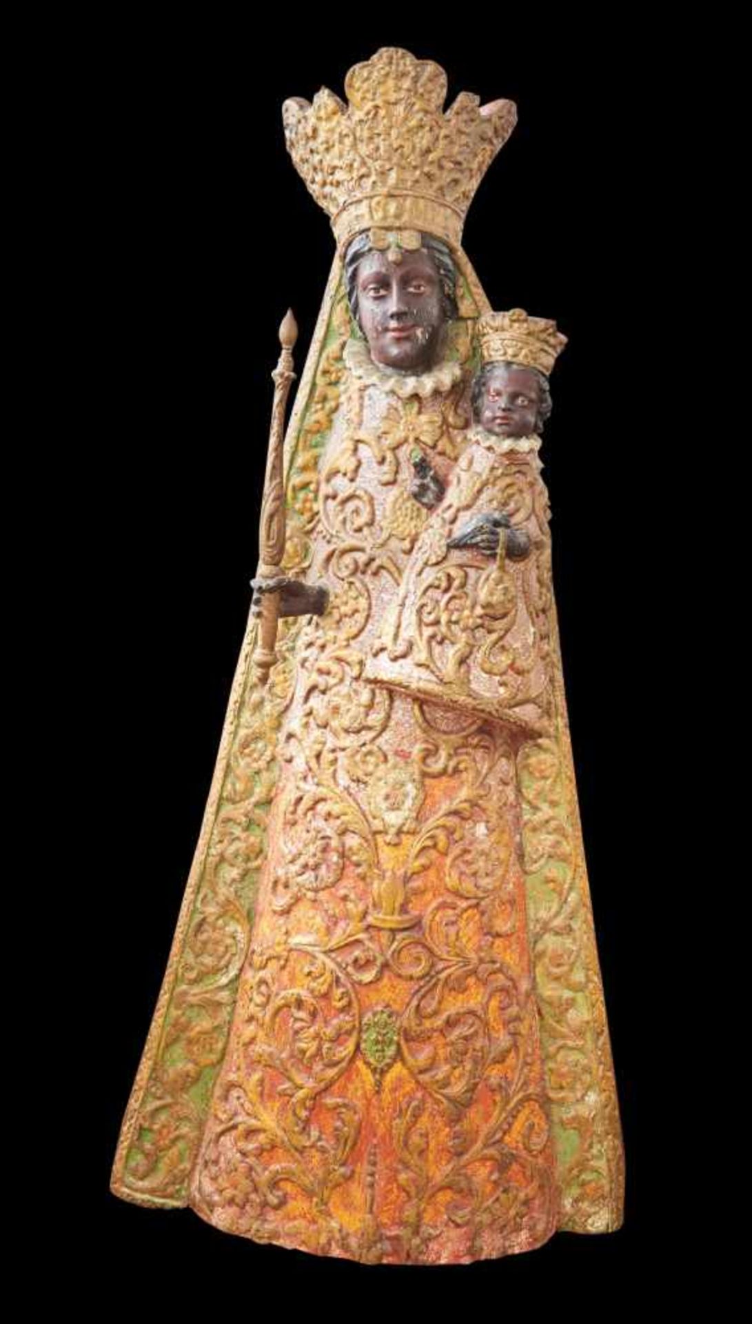 Schwarze Madonna 'Kloster Einsiedeln'Holz, polychrom gefasst, vergoldet, 17./18. Jhdt. Höhe 140