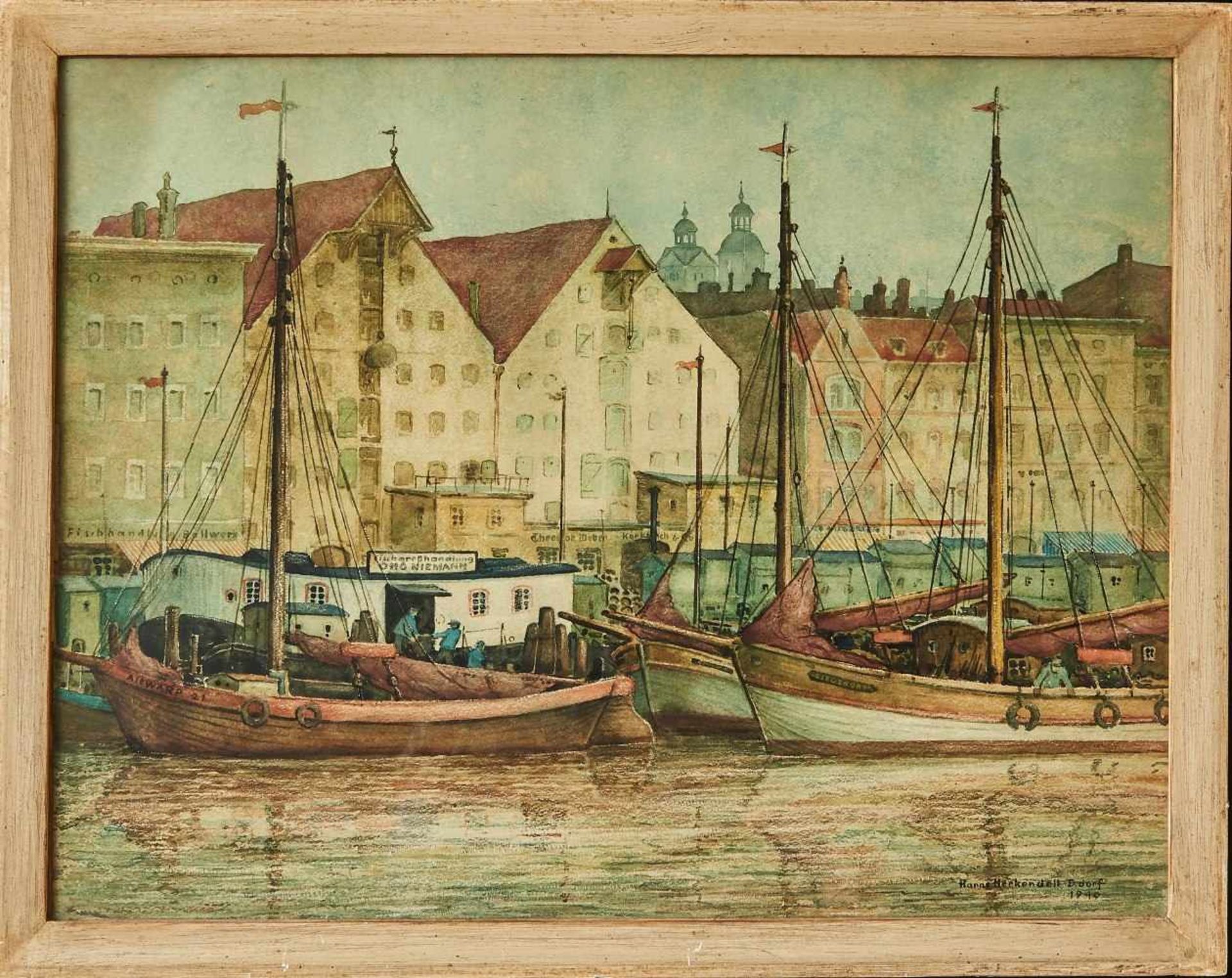 Stettin Am BollwerkHanns Herkendell, (1886-1959)Rechts unten signiert, datiert '1949', Aquarell - Bild 2 aus 2