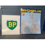 Michelin Tyres tin map sign and a BP sign