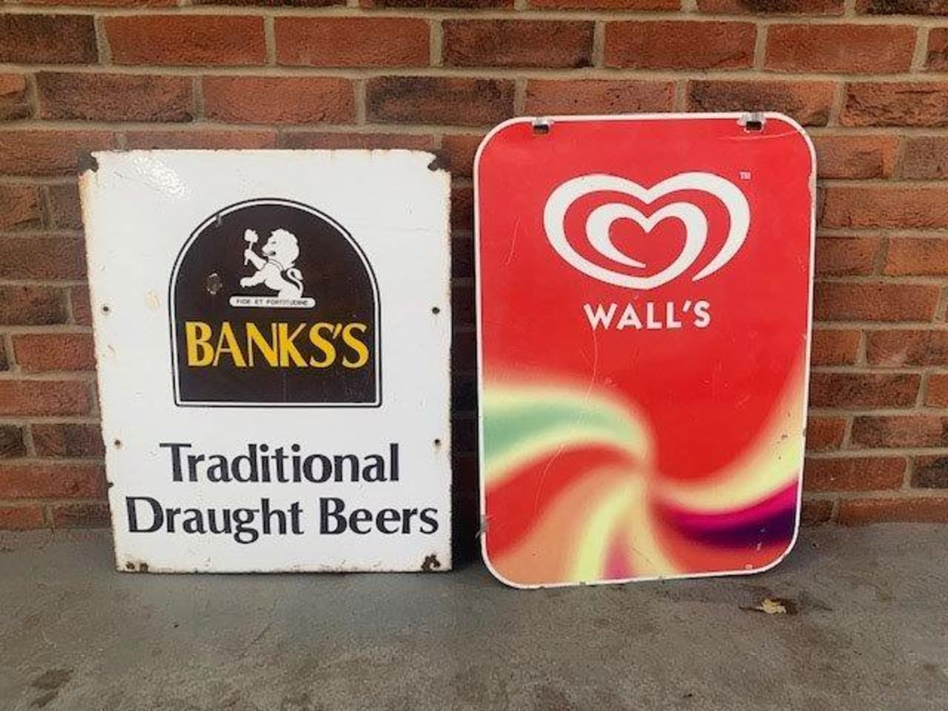 Banks's Traditional draft beers vintage sign and a Wall's ice cream sign