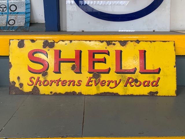 SHELL 'Shortens Every Road' vintage enamel sign